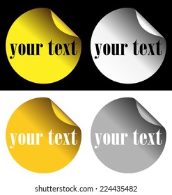 Two golden and two silver stickers isolated on white and black backgrounds