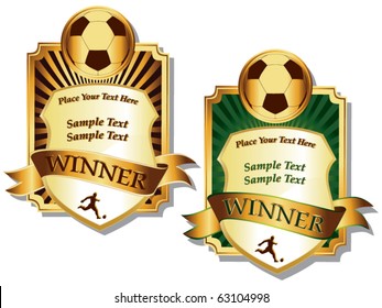 two golden soccer emblems vector