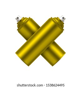 Two golden spray cans lying cross on top of each other. Vector illustration