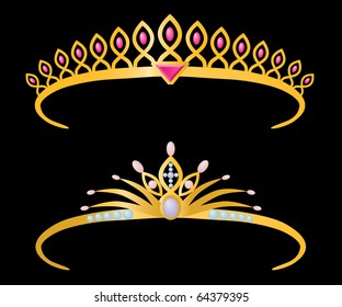 Two golden tiaras. Vector illustration