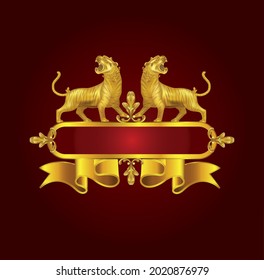 Two golden tiger on black background.Illustration vector