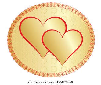 two golden valentines in a round frame vector illustration