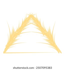 Two golden wheat spikes forming an abstract triangle shape on white background