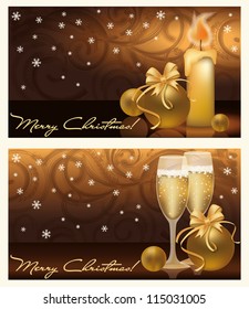 Two golden xmas banners, vector illustration