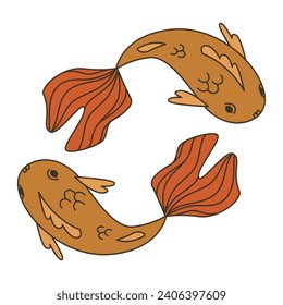 two goldfish. flat vector illustration, vintage style