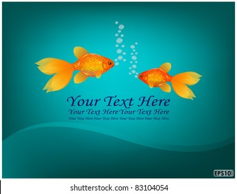 Two goldfish is located on a blue background and admitting bubbles