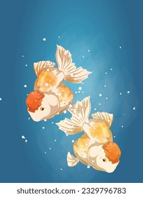 Two goldfish swimming from top to bottom
