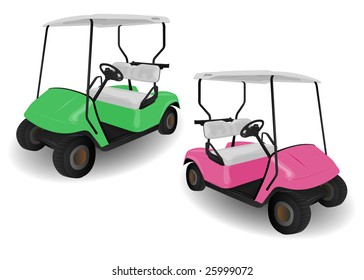 Two Golf Cart Buggies Illustrations on White