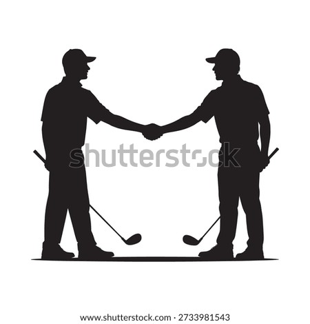 Two golfers shaking hands a silhouette illustration representing sportsmanship and agreement