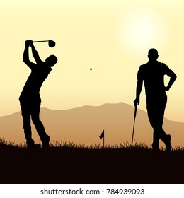 Two golfers silhouette playing on the playground template