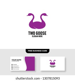 Two Goose Logo Vector Template, Free Business Card Mockup