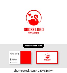 Two Goose and Love Logo Vector Template, Free Business Card Mockup