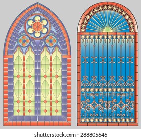 Two gothic stainless glass windows