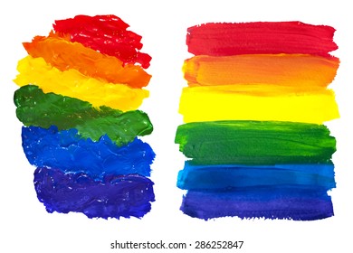 Two gouache rainbow spots isolated on white. Vector.