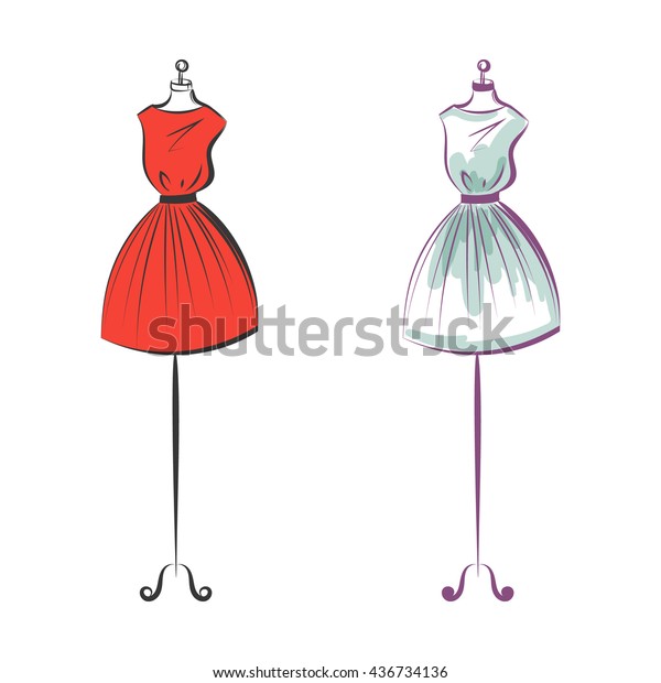 Two Gown Mannequin Hand Drawing Illustration Stock Vector (Royalty Free ...