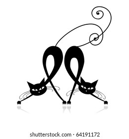 Two graceful black cats, silhouette for your design