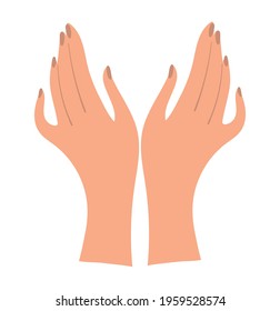 Two graceful female hands in flat design. Clipart of female arms for manicure, massage, care cosmetics. Vector illustration isolated on white background.