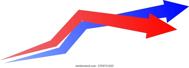 Duas setas de gradiente mostrando direções opostas, simbolizando contraste, comparação, escolhas, conflito ou estratégias duplas em gráficos, visuais de negócios e apresentações.