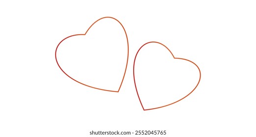 Two gradient heart outlines in red and orange on a white background. Minimal vector design for Valentine's Day and romantic projects.