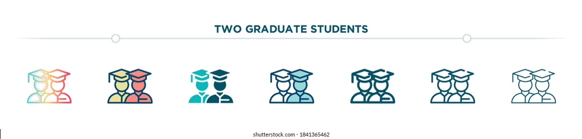 Two Graduate Students Icon Designed In Gradient, Filled, Two Color, Thin Line And Outline Style. Vector Illustration Of Two Graduate Students Vector Icons. Can Be Used For Mobile, Ui, Web
