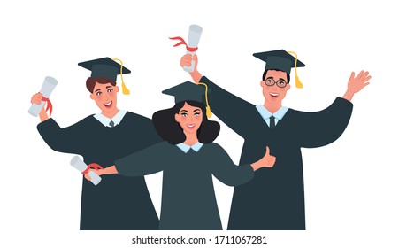 Two Graduate Students Robes Diploma Happy Stock Vector (Royalty Free ...