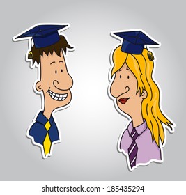 Two graduate students - as sticker (vector)