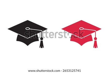 Two graduation caps are depicted on a white background, one in black, symbolizing academic achievement, and another in red, representing celebration and success.