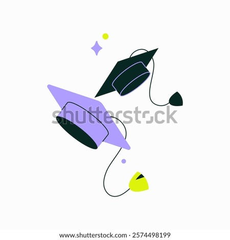Two Graduation Caps With Tassels In Flat Vector Illustration Symbolizing Academic Success And Celebration, Isolated On White Background