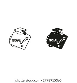 Two graduation caps with the word goal written on them self reliant self sufficient containe