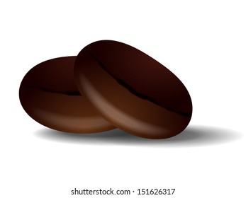 Two grains of roasted black coffee.