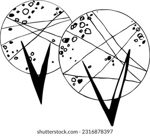 Two graphic outline trees for background design