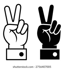 Two graphic representations of a hand making the V sign, signifying peace, victory, or number two, suitable for diverse messaging.
