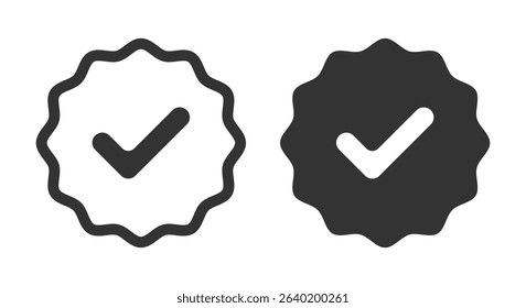 Two graphic symbols compliance. Approval or certification icons. Quality production signs. Confirmatory signs isolated on white background. Vector illustration