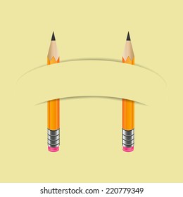 Two graphite with blank paper banner. Art and education, stationary