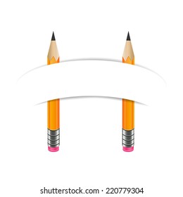 Two graphite with white blank paper banner. Art and education, stationary