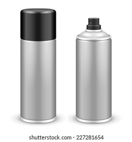 Two Gray Aerosol Spray Metal 3D Bottle Can: Paint, Graffiti, Deodorant EPS10 