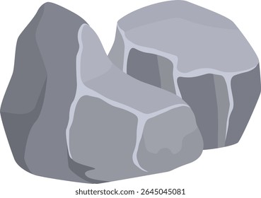 Two gray cartoon rocks resting on a white background create a simple yet striking image, perfect for various design applications across multiple platforms and projects