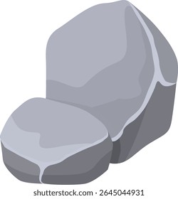 Two gray cartoon rocks of varying sizes combining to form a natural seat, featuring a simple and minimalist design that enhances outdoor environments and landscapes