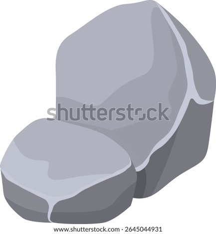 Two gray cartoon rocks of varying sizes combining to form a natural seat, featuring a simple and minimalist design that enhances outdoor environments and landscapes