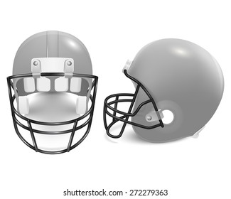 Two gray football helmets - front and side view. Vector EPS10 illustration.