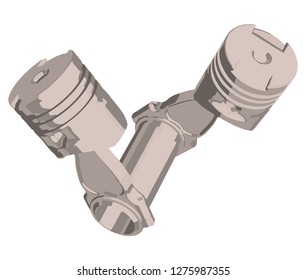 Two gray pistons on a white background.   