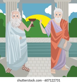 two great philosopher greek thinkers in garden