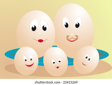 two greater and three small egg rest upon blue cymbals
