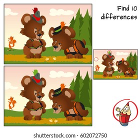 Two greedy little bears. Find 10 differences. Educational game for children. Cartoon vector illustration.