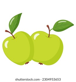 two green apples with leaves