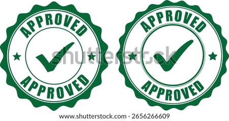 Two green approved stamps with checkmarks and stars