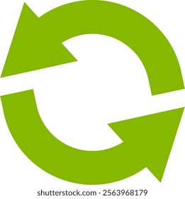 Two green arrows forming a circle symbolize a continuous process of refreshing, recycling, or updating, representing sustainability and circular economy