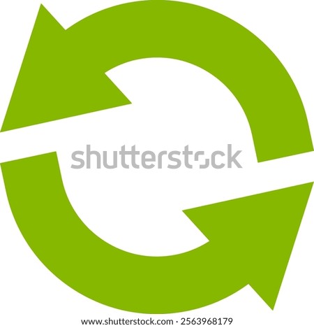 Two green arrows forming a circle symbolize a continuous process of refreshing, recycling, or updating, representing sustainability and circular economy