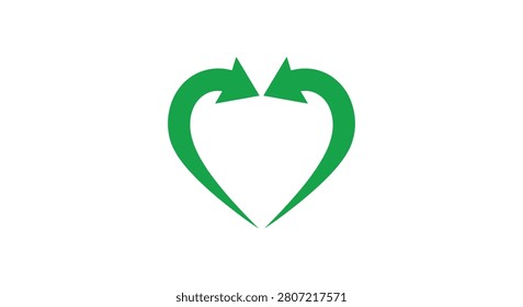 Two green arrows forming a heart shape a flat vector silhouette love affection connection relationship graphic