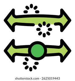 Two green arrows pointing in opposite directions represent data transfer, with loading animations and a buffering progress indicator